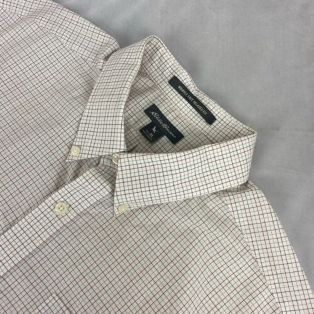 Eddie Bauer Men's Red Grey Plaid Cotton Short Sleeve Button Down Shirt Size XL - Picture 1 of 5